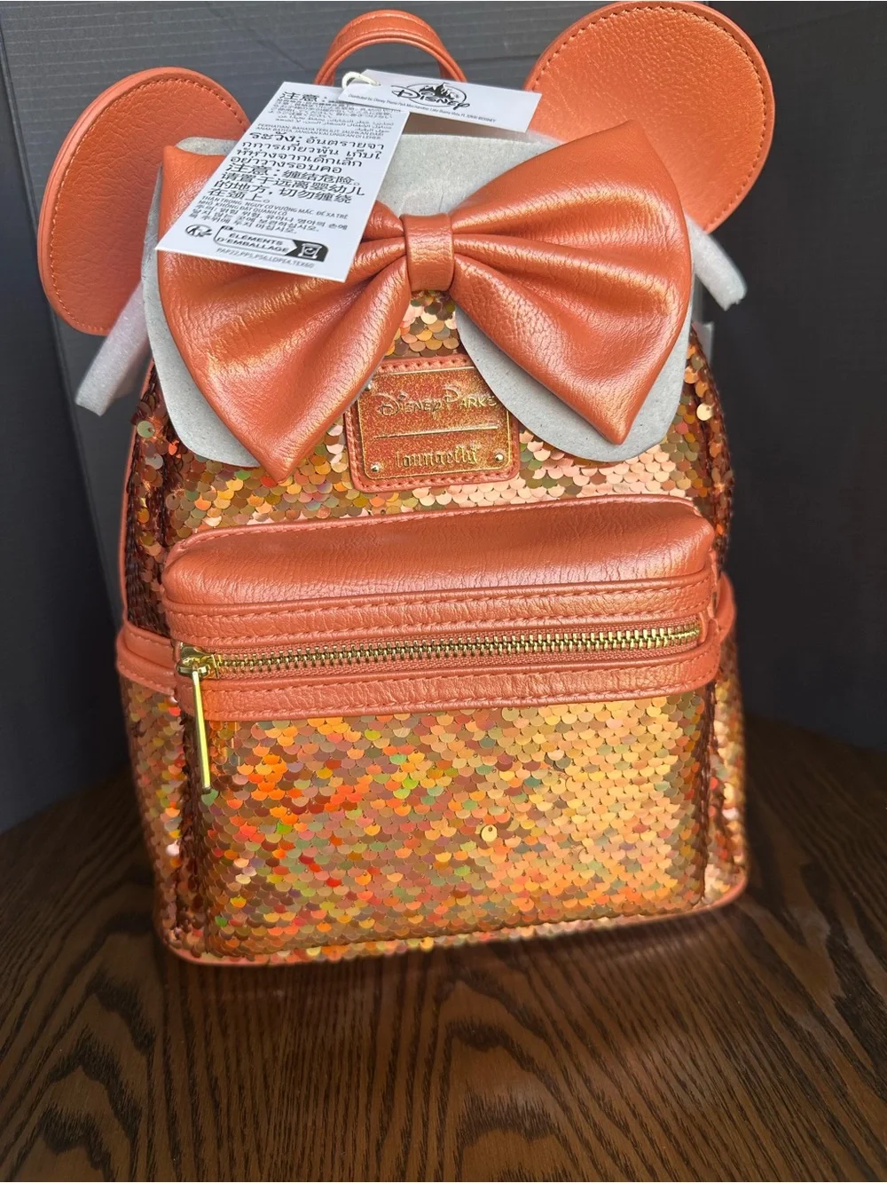 Disney Orange Sequin Mini Backpack with Bow and Ears